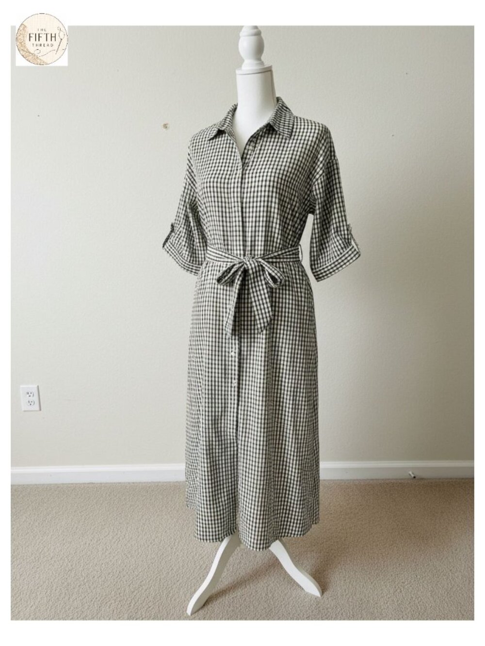 Y2K Plaid Maxi Dress Half Sleeve Button Down Shirt Dress with Belt